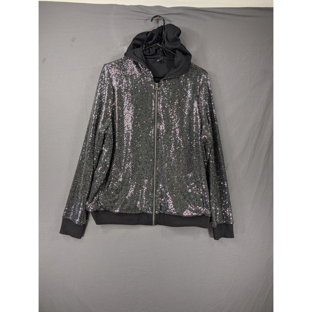 Torrid Black Sequin Full Zip Hoodie Jacket Plus Size 1 Sparkly Glam Night Out